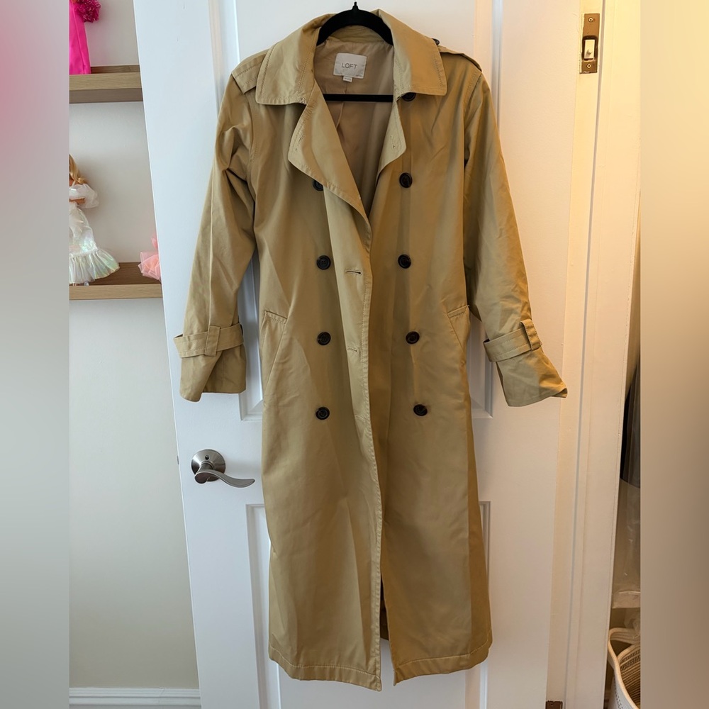 LOFT Khaki Double-Breasted Trench Coat